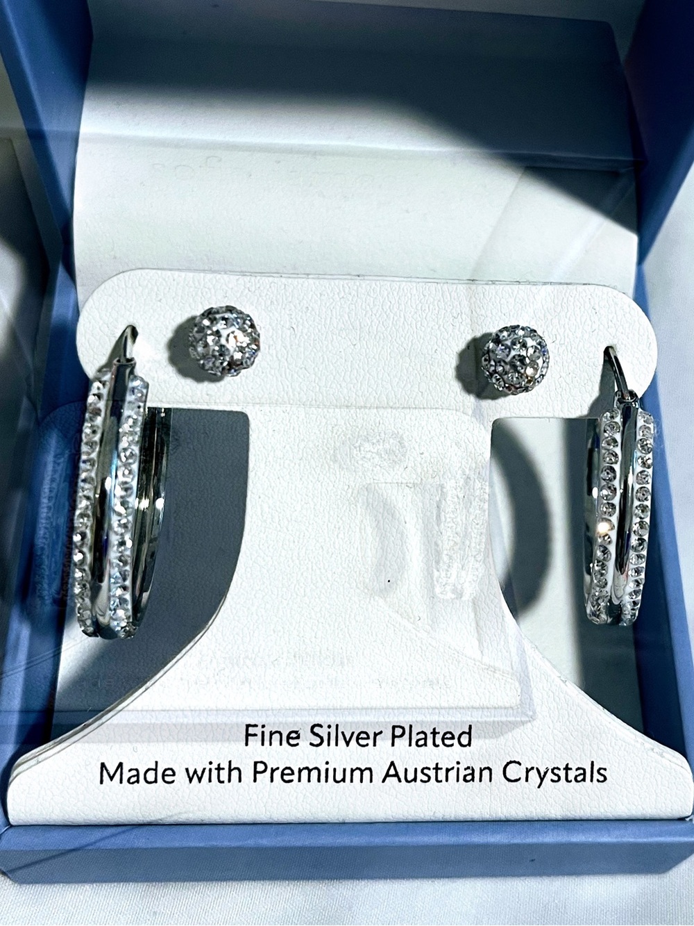 SJ New York Silver-Plated Hoop and Stud Earring Set with Clear Austrian Crystals